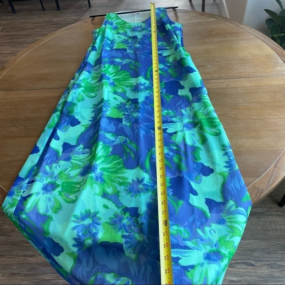 Isaac Mizrahi Bright Blue and Green Floral Flowy Sleeveless Maxi Dress Sz Small - Picture 4 of 14